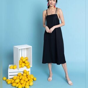 NWT Leroli Sachi women's size XS midnight blue linen cotton cupro strappy dress